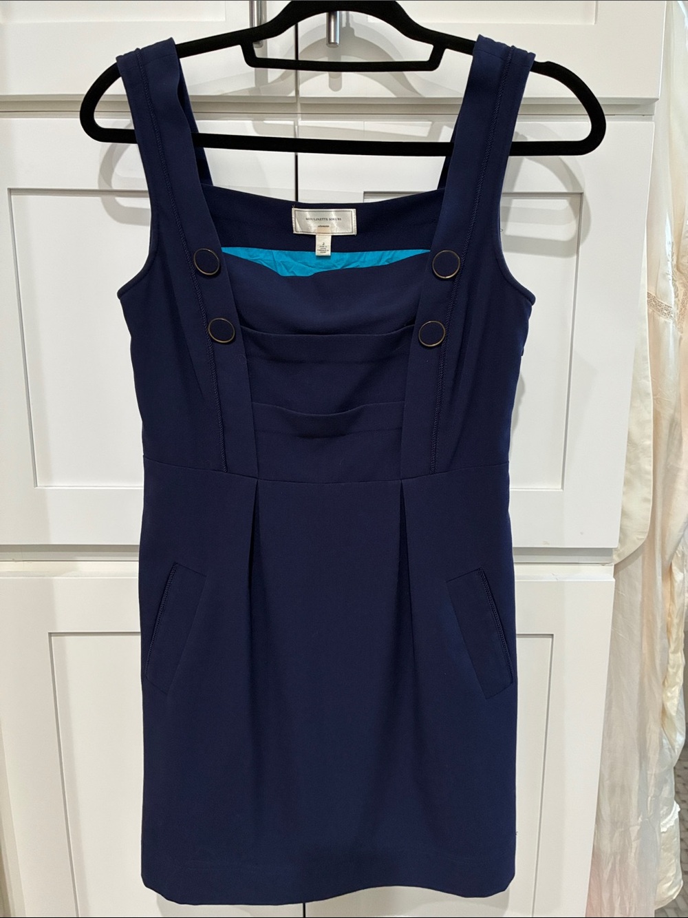 Navy Square-Neck Pinafore Dress